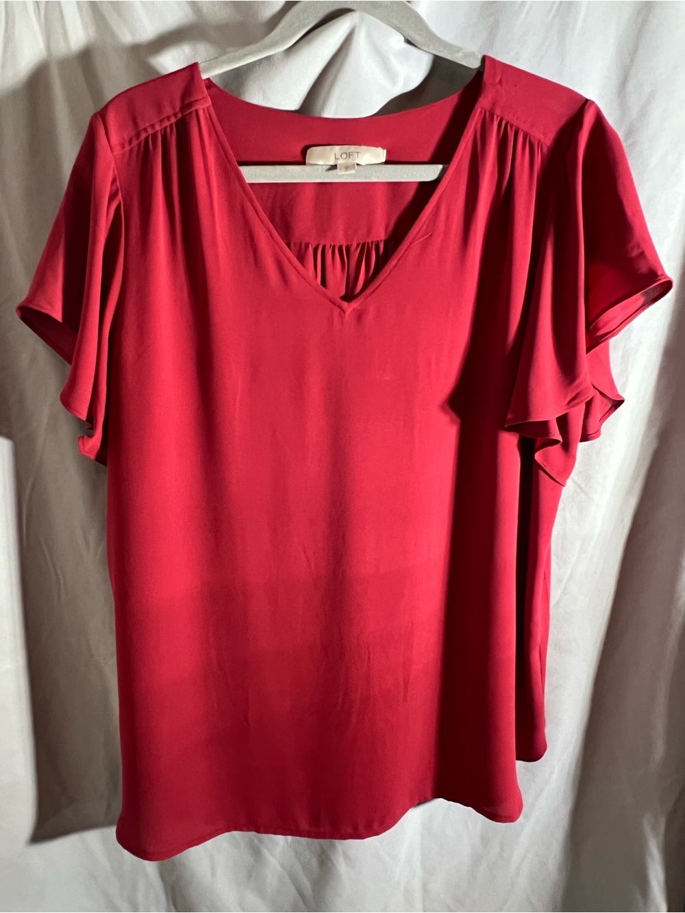 LOFT Bright Red V-Neck Flutter Sleeve Top